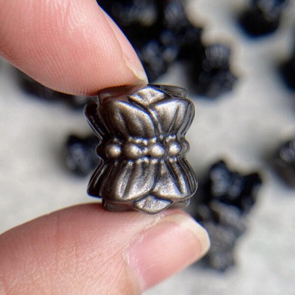 5 pcs / 10 pcs Double Lotus flowers shape natural silver obsidian bead - Image 2