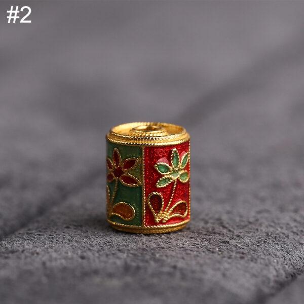 1 pc / 2 pcs red and green enamel flower and cloud pattern pillar shape s925 sterling silver bead - Image 7