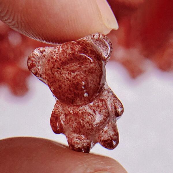2 pcs / 5 pcs cute bear shape natural strawberry quartz bead - Image 2