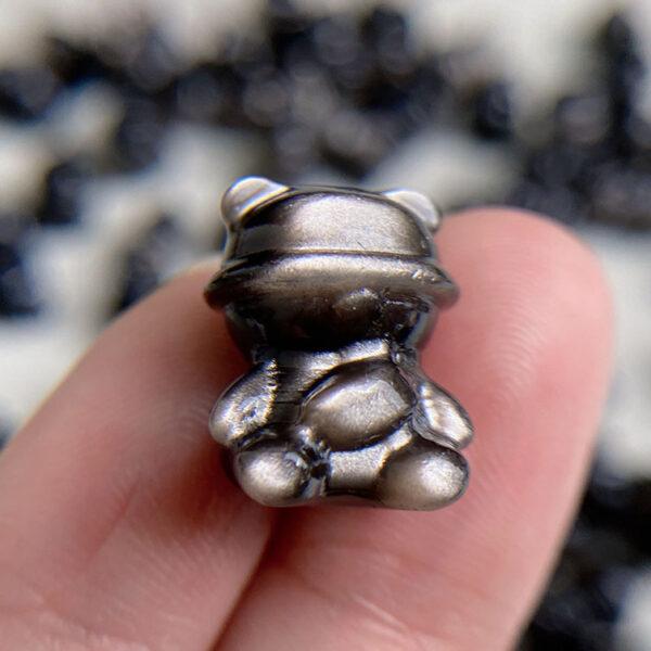 2 pcs / 5 pcs cute Hat Bear shape natural silver obsidian bead - Image 2