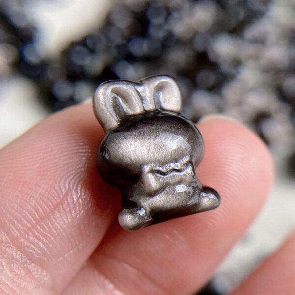 2 pcs / 5 pcs cute rabbit shape natural silver obsidian bead - Image 2
