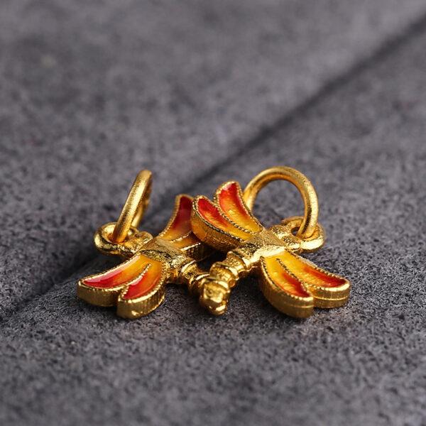5 pcs / 10 pcs red enamel dragonfly shape s925 sterling silver charm - Image 2