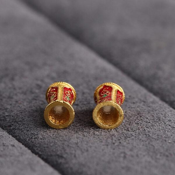 5 pcs / 10 pcs red enamel vine pattern drum shape s925 sterling silver bead - Image 2
