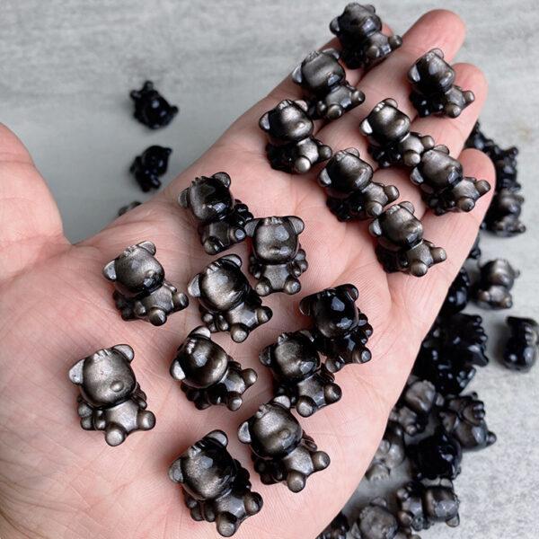 2 pcs / 5 pcs cute Angel Bear shape natural silver obsidian bead - Image 2