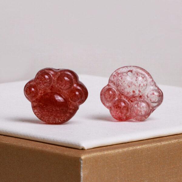5 pcs / 10 pcs cat paw shape natural strawberry quartz bead - Image 2