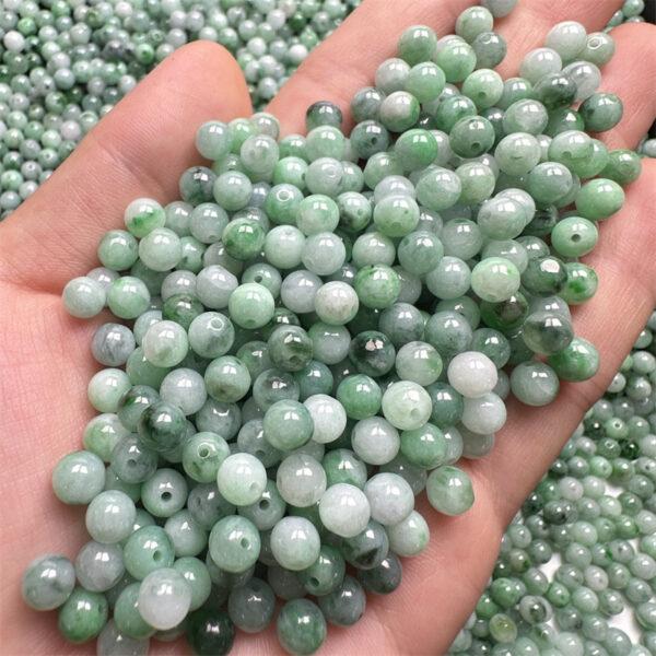 100 pcs round shape genuine natural green flower texture jadeite bead, jade bead - Image 3