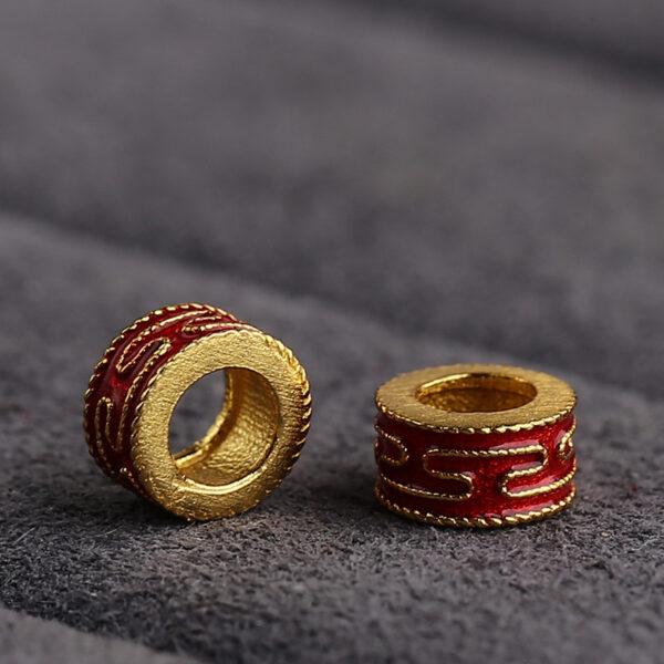 5 pcs / 10 pcs red enamel line pattern ring shape s925 sterling silver bead - Image 3