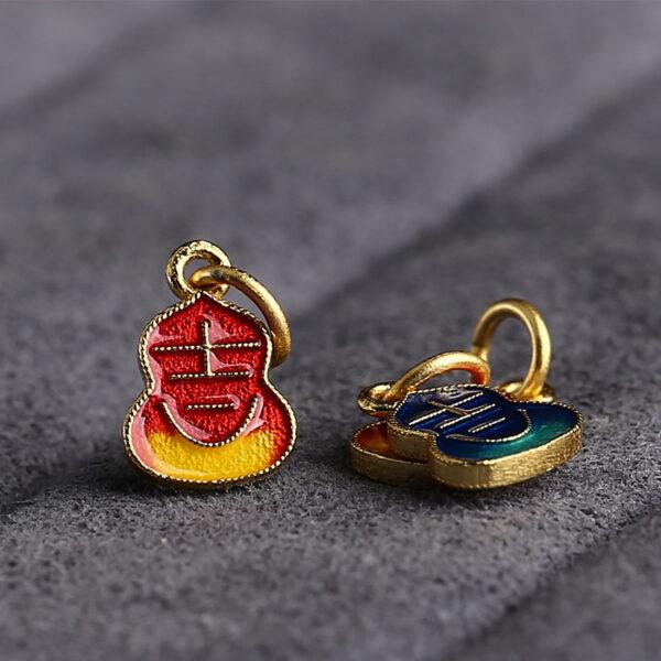 5 pcs / 10 pcs red and blue enamel 吉 pattern gourd shape s925 sterling silver charm - Image 3