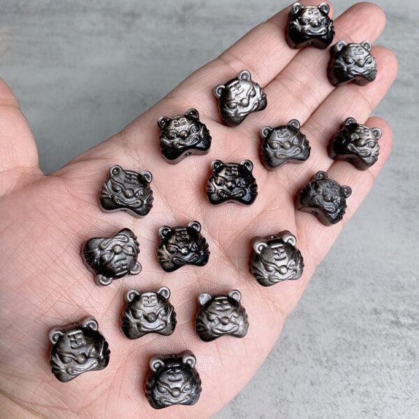 5 pcs / 10 pcs tiger head shape natural silver obsidian bead - Image 3