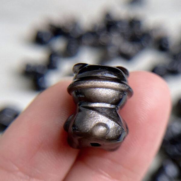 2 pcs / 5 pcs cute Hat Bear shape natural silver obsidian bead - Image 3