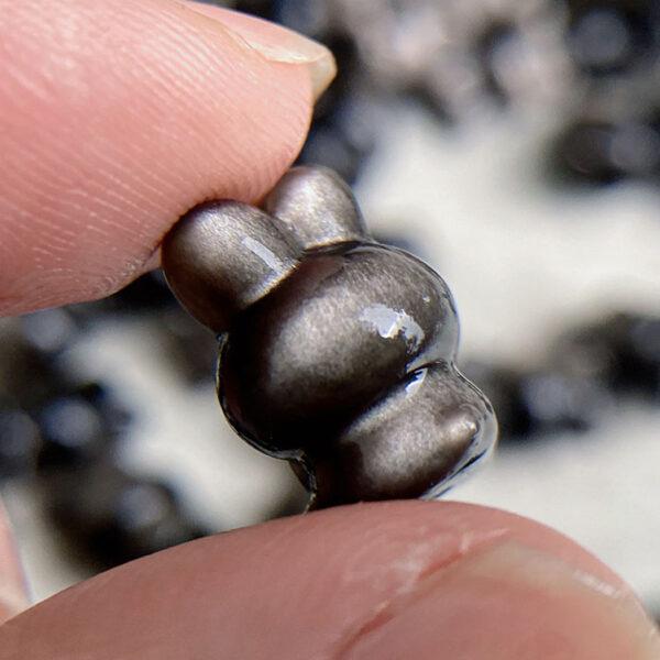 2 pcs / 5 pcs cute rabbit shape natural silver obsidian bead - Image 3