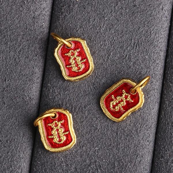 5 pcs / 10 pcs red enamel 喜 pattern rectangle shape s925 sterling silver charm - Image 3