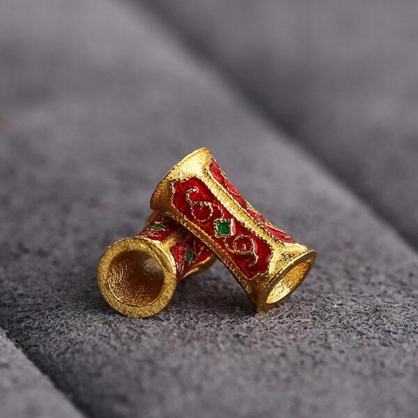 5 pcs / 10 pcs red enamel vine pattern drum shape s925 sterling silver bead - Image 3