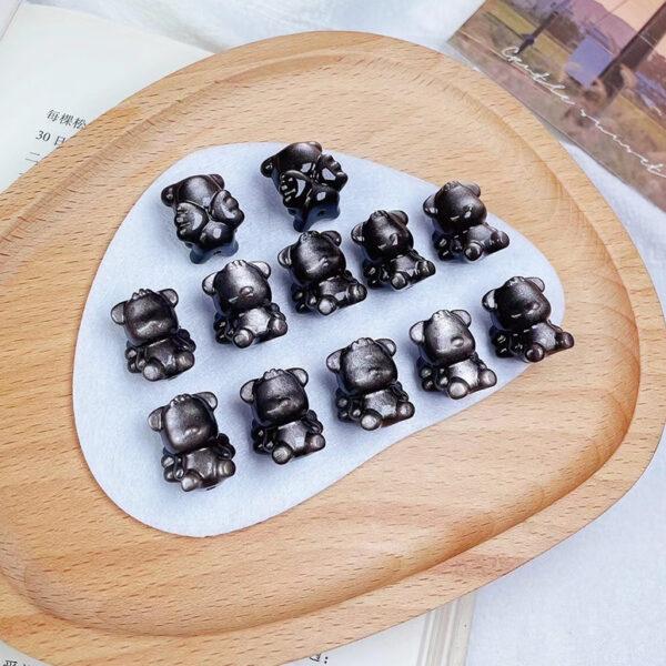 2 pcs / 5 pcs cute Angel Bear shape natural silver obsidian bead - Image 3