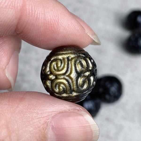 5 pcs / 10 pcs vine pattern round shape natural golden obsidian bead - Image 3