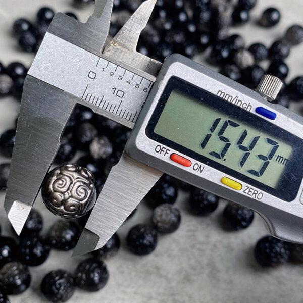 5 pcs / 10 pcs vine pattern round shape natural silver obsidian bead - Image 3