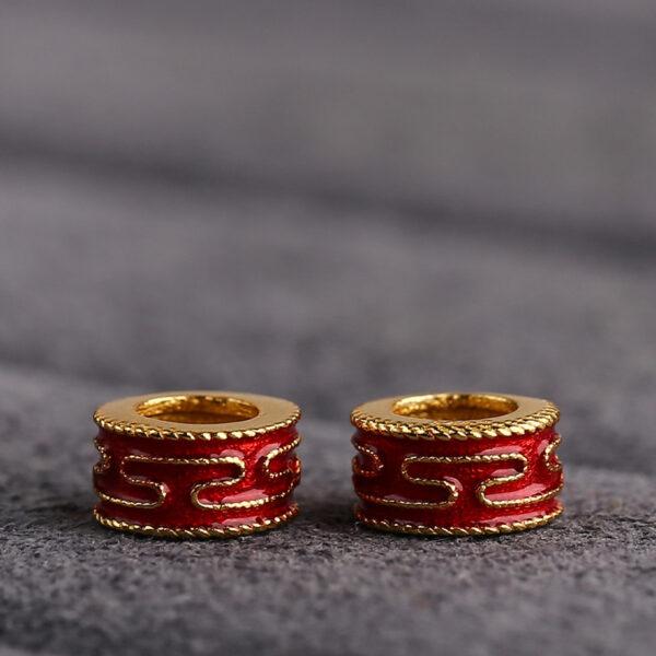 5 pcs / 10 pcs red enamel line pattern ring shape s925 sterling silver bead - Image 4