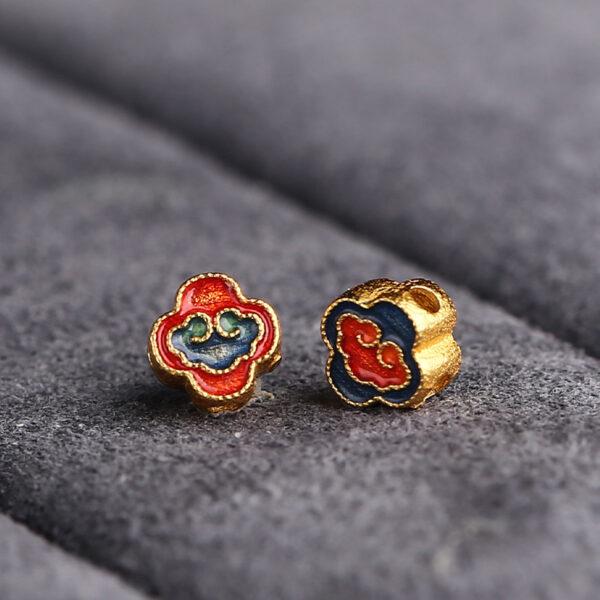 5 pcs / 10 pcs red and blue enamel cloud pattern flower shape s925 sterling silver bead - Image 4