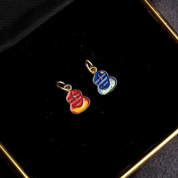 5 pcs / 10 pcs red and blue enamel 吉 pattern gourd shape s925 sterling silver charm - Image 4