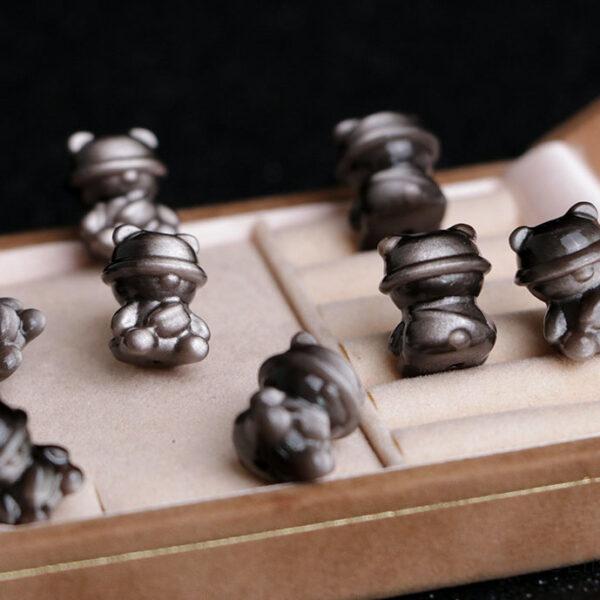 2 pcs / 5 pcs cute Hat Bear shape natural silver obsidian bead - Image 4