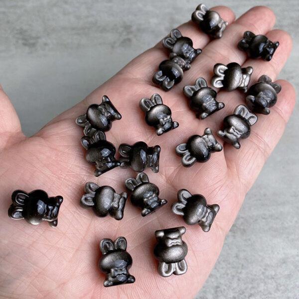 2 pcs / 5 pcs cute rabbit shape natural silver obsidian bead - Image 4