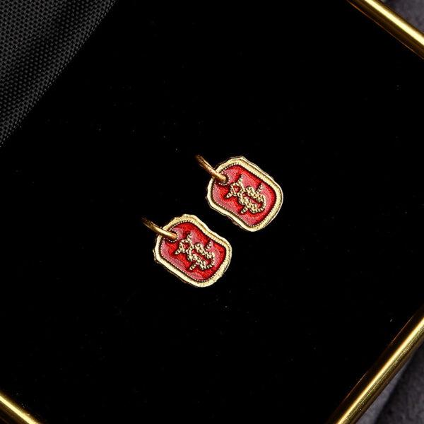 5 pcs / 10 pcs red enamel 喜 pattern rectangle shape s925 sterling silver charm - Image 4