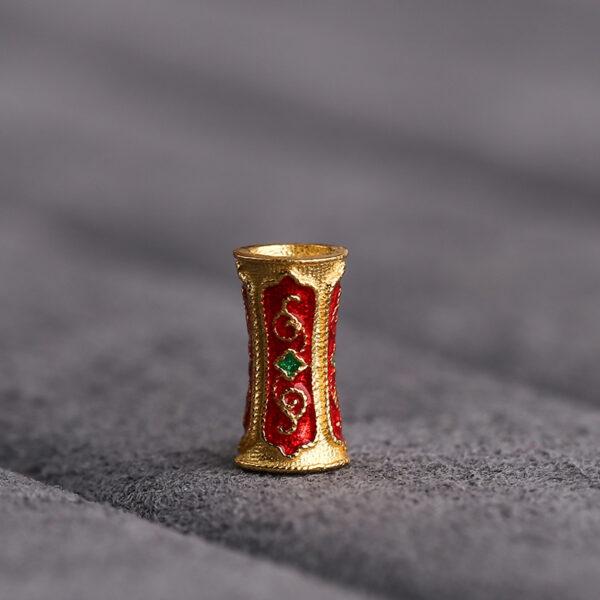 5 pcs / 10 pcs red enamel vine pattern drum shape s925 sterling silver bead - Image 4