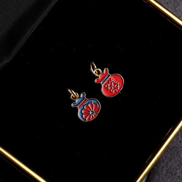 5 pcs / 10 pcs red and blue enamel flower pattern small wallet shape s925 sterling silver charm - Image 4