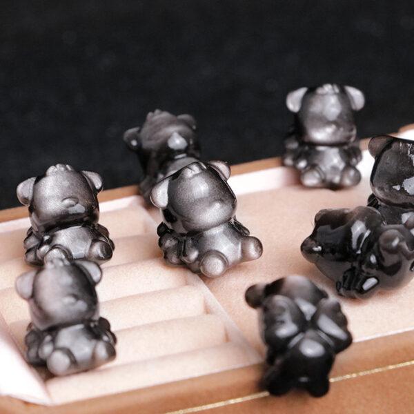 2 pcs / 5 pcs cute Angel Bear shape natural silver obsidian bead - Image 4