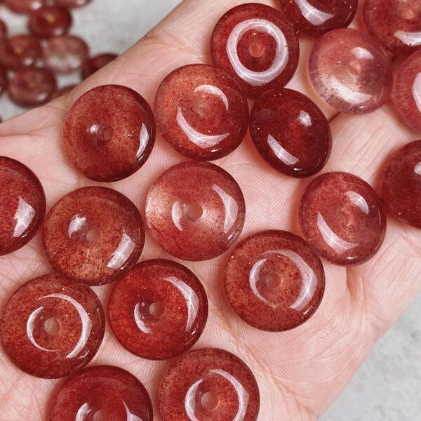 2 pcs / 5 pcs rondelle shape natural strawberry quartz bead - Image 4