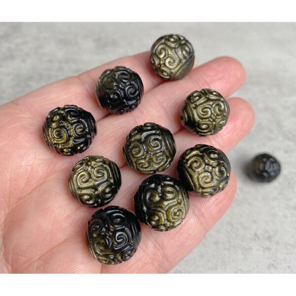 5 pcs / 10 pcs vine pattern round shape natural golden obsidian bead - Image 4