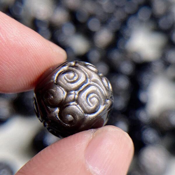 5 pcs / 10 pcs vine pattern round shape natural silver obsidian bead - Image 4