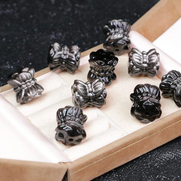5 pcs / 10 pcs Double Lotus flowers shape natural silver obsidian bead - Image 5