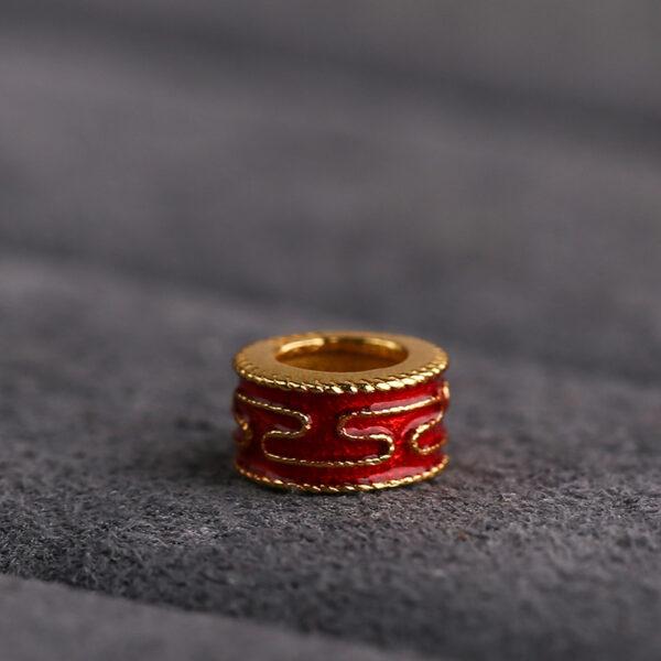 5 pcs / 10 pcs red enamel line pattern ring shape s925 sterling silver bead - Image 5