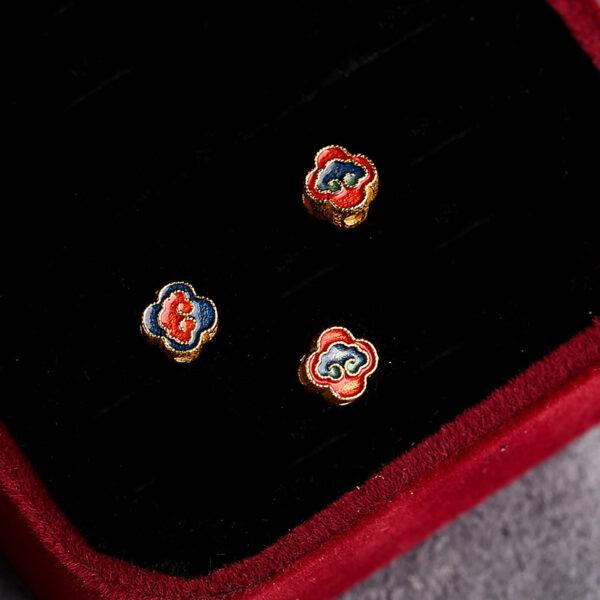 5 pcs / 10 pcs red and blue enamel cloud pattern flower shape s925 sterling silver bead - Image 5