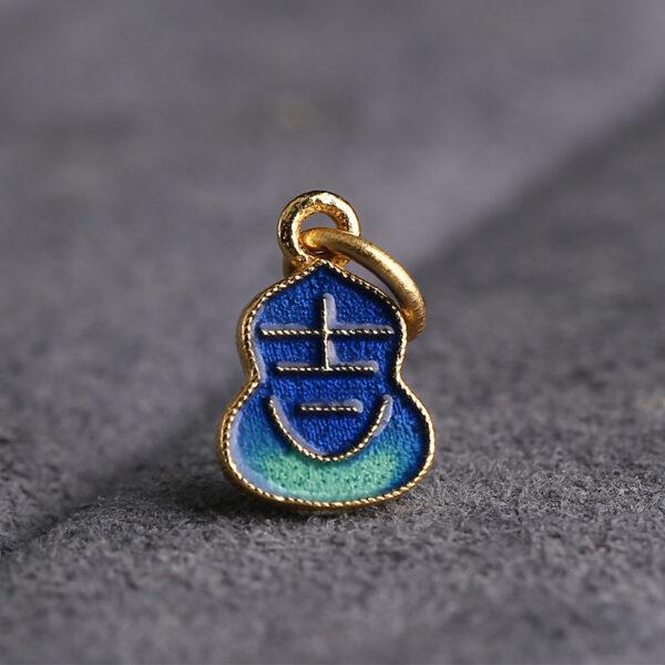 5 pcs / 10 pcs red and blue enamel 吉 pattern gourd shape s925 sterling silver charm - Image 5
