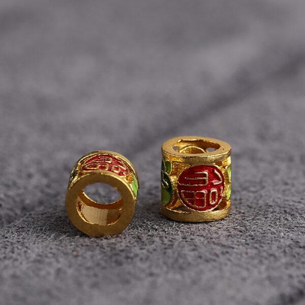 1 pc / 2 pcs red and green enamel flower and cloud pattern pillar shape s925 sterling silver bead - Image 5