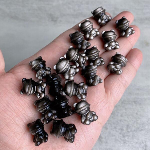 2 pcs / 5 pcs cute Hat Bear shape natural silver obsidian bead - Image 5