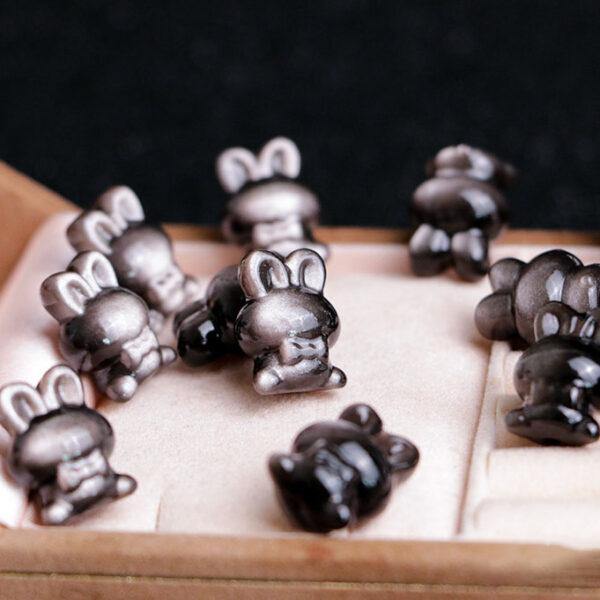 2 pcs / 5 pcs cute rabbit shape natural silver obsidian bead - Image 5