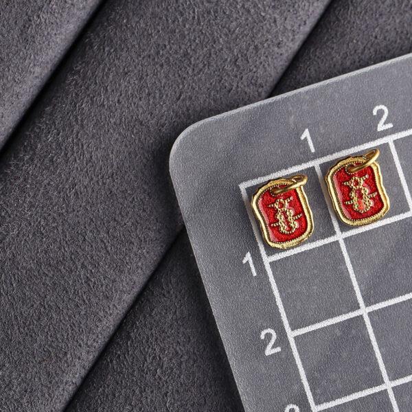 5 pcs / 10 pcs red enamel 喜 pattern rectangle shape s925 sterling silver charm - Image 5