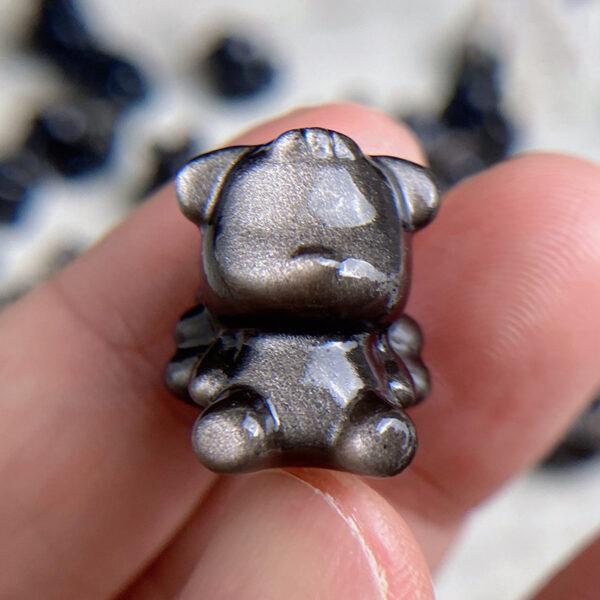 2 pcs / 5 pcs cute Angel Bear shape natural silver obsidian bead - Image 5