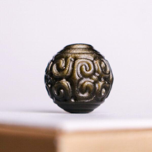 5 pcs / 10 pcs vine pattern round shape natural golden obsidian bead - Image 5