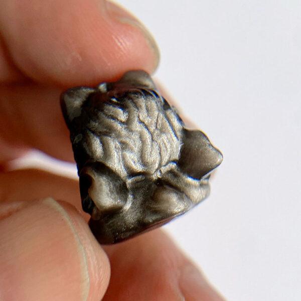 5 pcs / 10 pcs cute lion shape natural silver obsidian bead - Image 6