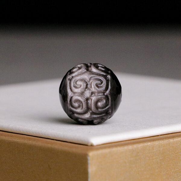 5 pcs / 10 pcs vine pattern round shape natural silver obsidian bead - Image 5