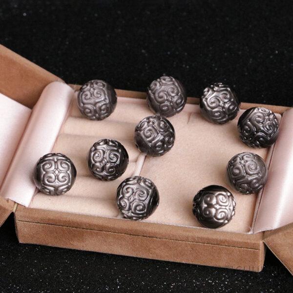 5 pcs / 10 pcs vine pattern round shape natural silver obsidian bead - Image 6