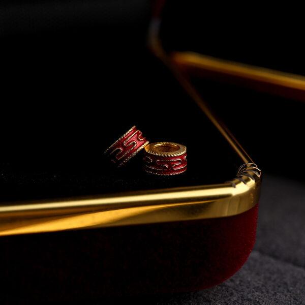 5 pcs / 10 pcs red enamel line pattern ring shape s925 sterling silver bead - Image 6