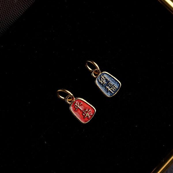 5 pcs / 10 pcs red and blue enamel character pattern oval shape s925 sterling silver charm - Image 4