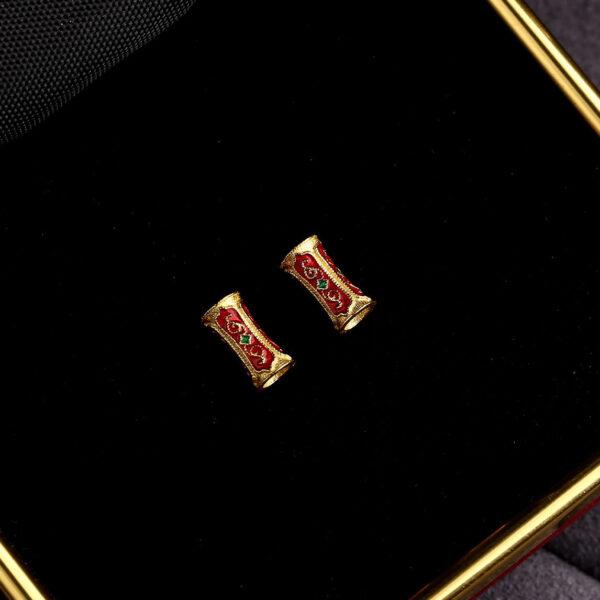 5 pcs / 10 pcs red enamel vine pattern drum shape s925 sterling silver bead - Image 6
