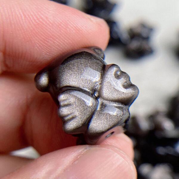 2 pcs / 5 pcs cute Angel Bear shape natural silver obsidian bead - Image 6