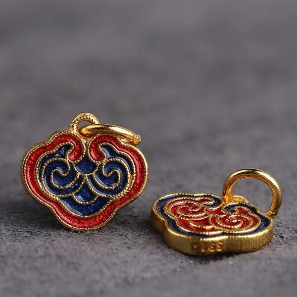 gild sterling silver charm, enamel bead with flower pattern, 2 pieces / 5 pieces